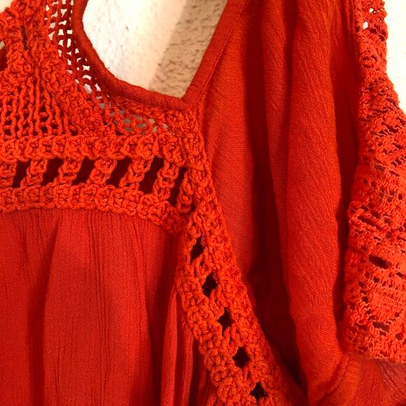 Ripcurl cold shoulder blouse crochet orange short sleeve bohemian Size Med - Picture 2 of 4